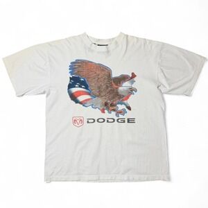 Vintage 90s White Dodge Eagle American Flag Graphic Auto Car T-shirt XL 23x28